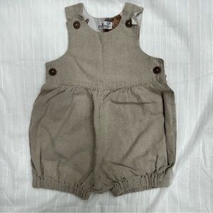 Linen baby romper with bunny print lining